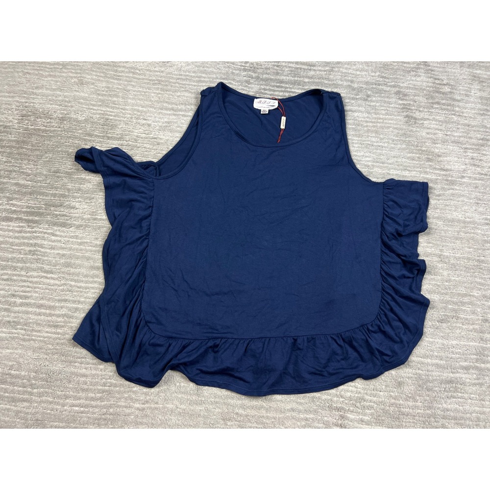 MSSP Tank Top Women XL Navy Blue 7D05T75 Ruffle Peplum Hem Sleeveless Viscose